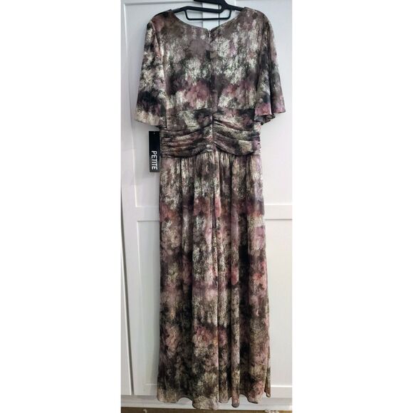 NWT SL Fashions Floral Metallic Faux Wrap Maxi Dress Size 12P SLNY RN67563 - Picture 3 of 9